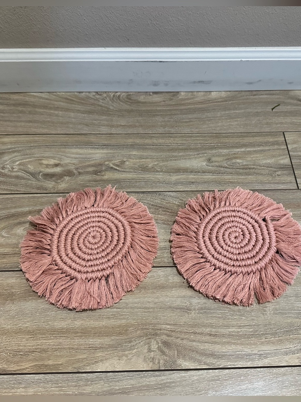 Handmade Pink Macramé Round Coasters - Set of 2